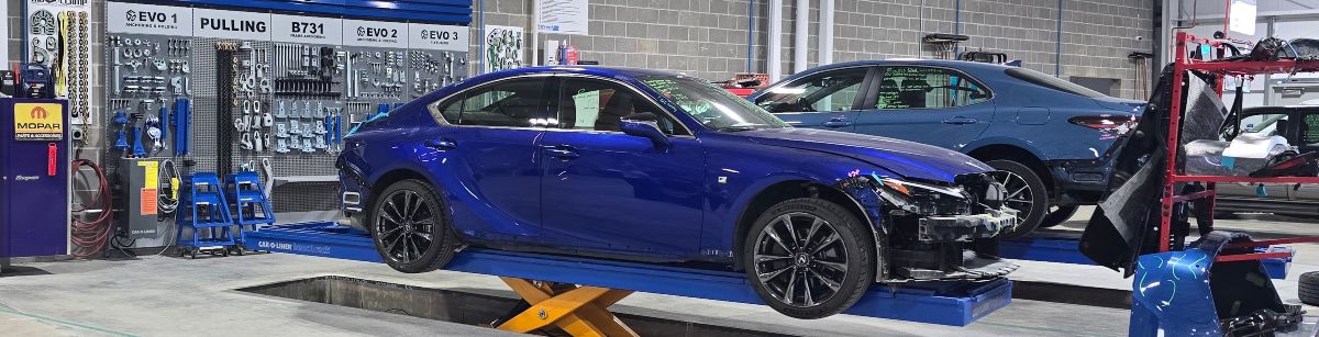 Lexus on Car-O-Liner frame machine in B Street Collision Center